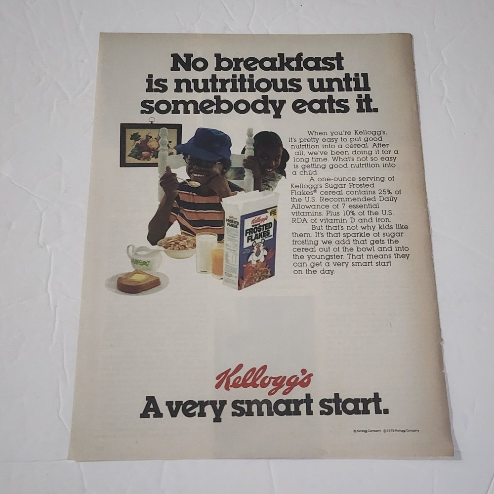 Vintage Print Ad Kelloggs Frosted Flakes Boy Girl Breakfast Cereal 1978 clipping